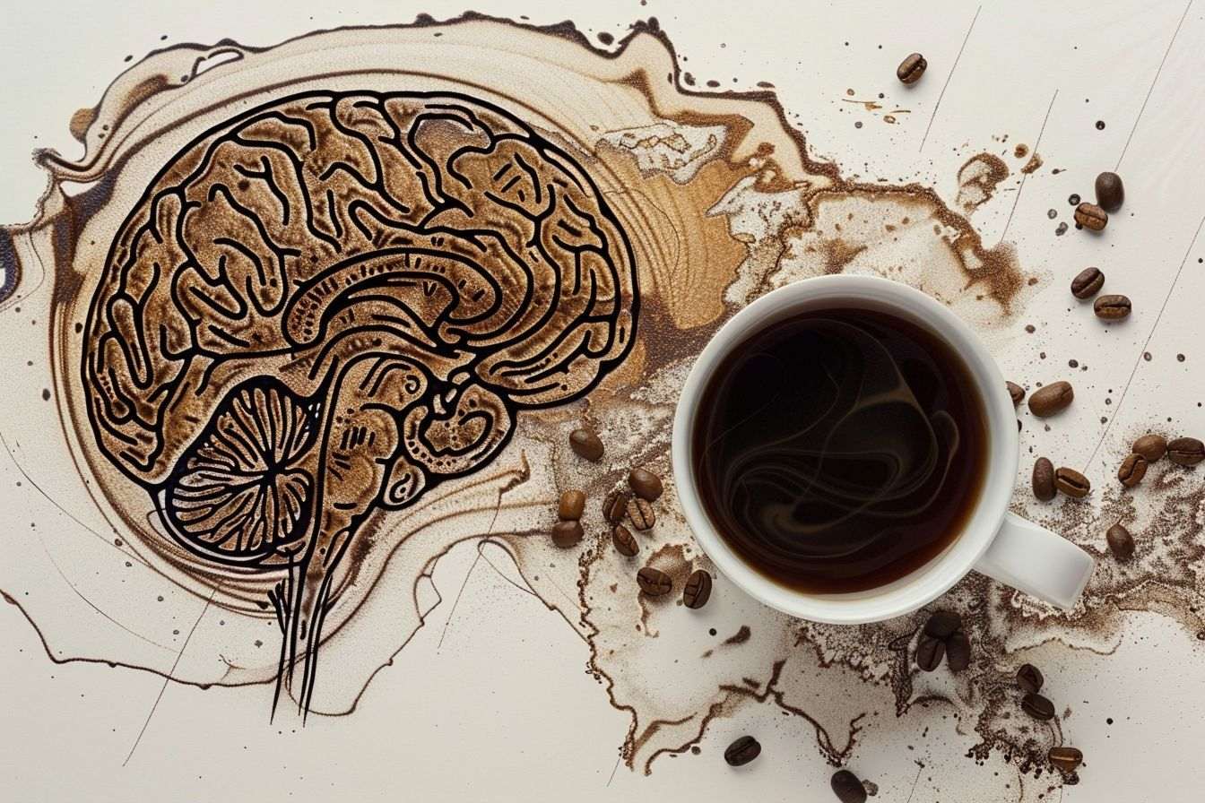 Gros plan d une illustration de cerveau et tasse de café