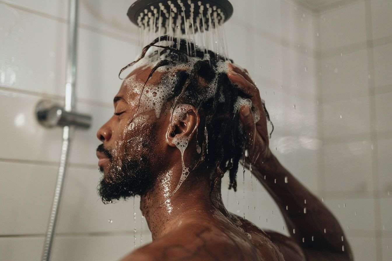 Un homme prenant une douche