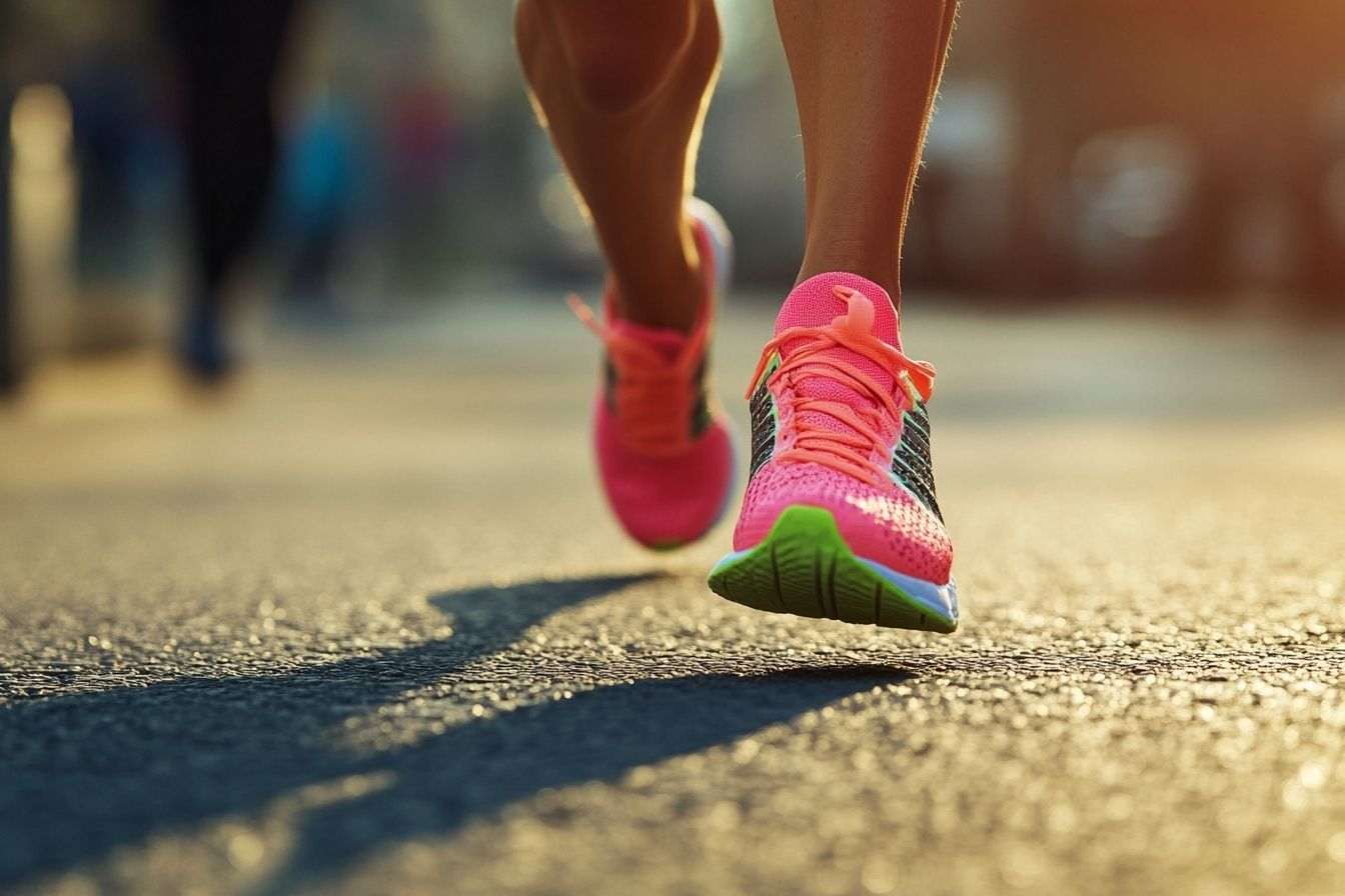 Gros plan de chaussures de course sur le bitume