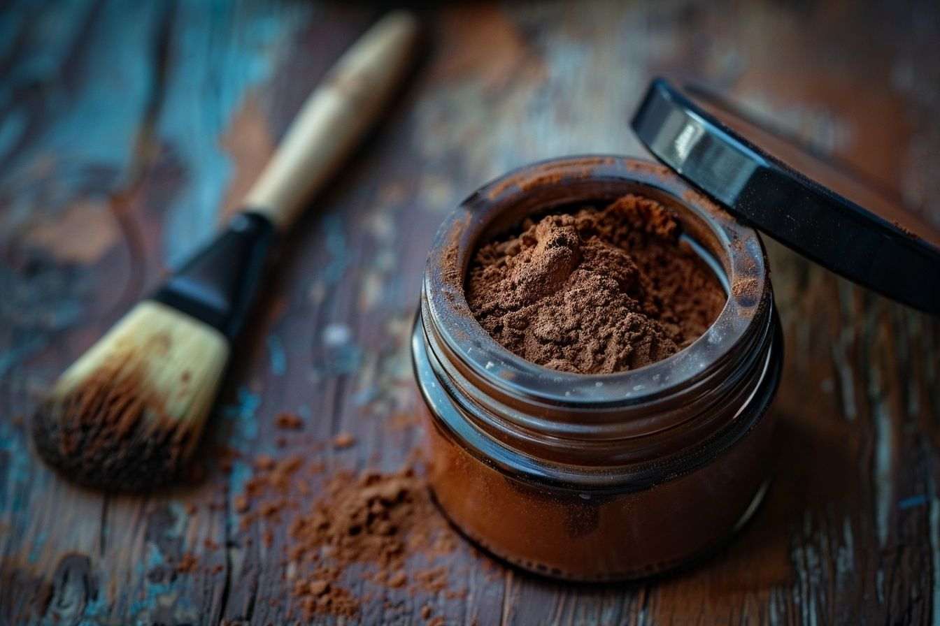 Gros plan d un petit pot de poudre de cacao riche