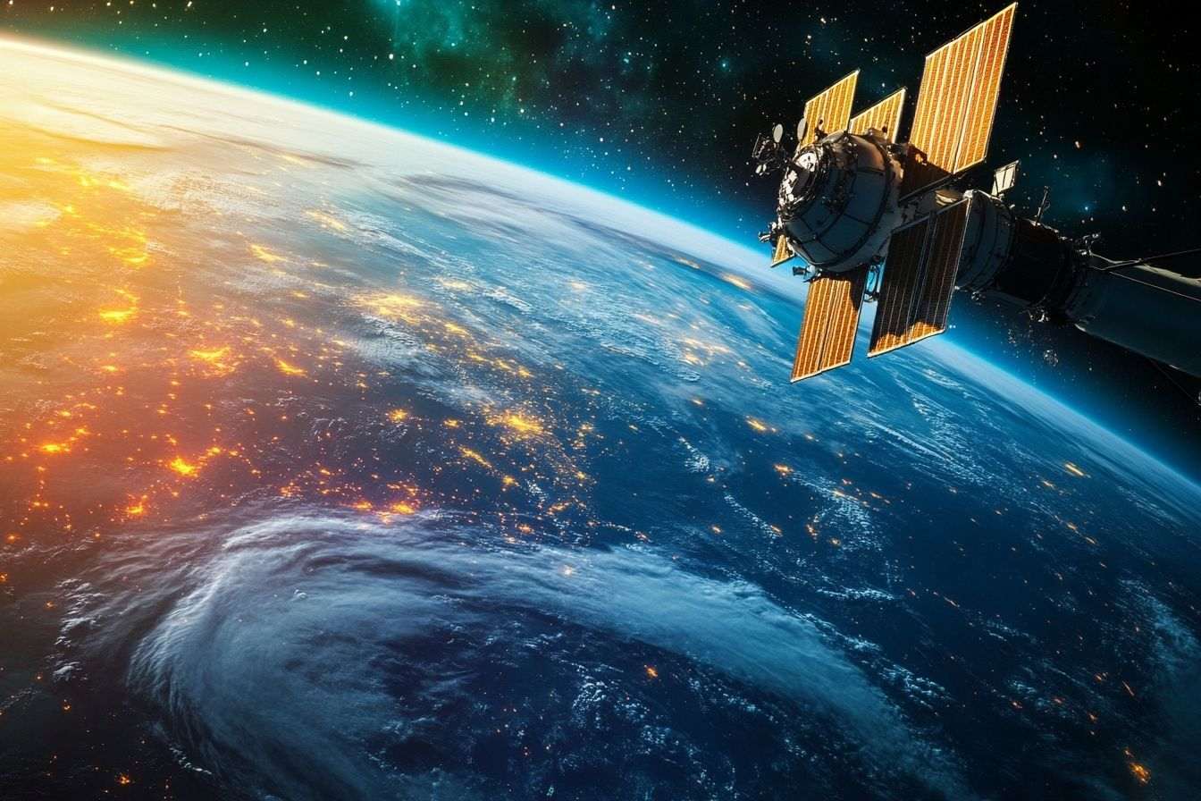 Gros plan d un satellite en orbite autour de la terre