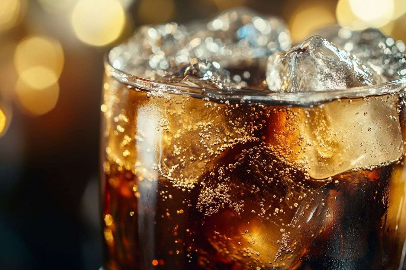 Gros plan d un verre rempli de soda foncé