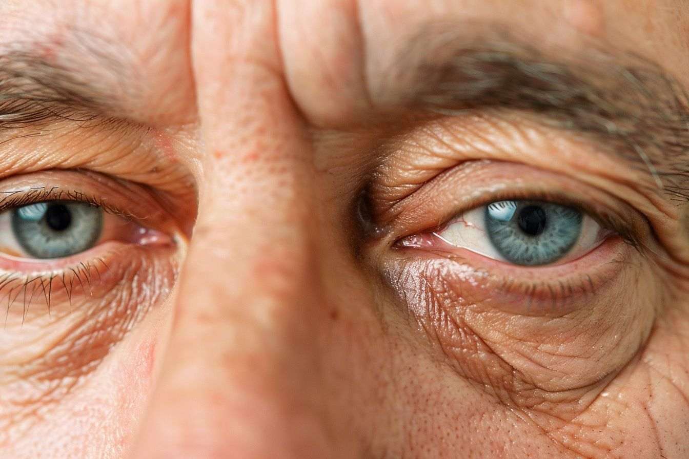 Grossissement des yeux fatigués avec cernes légers