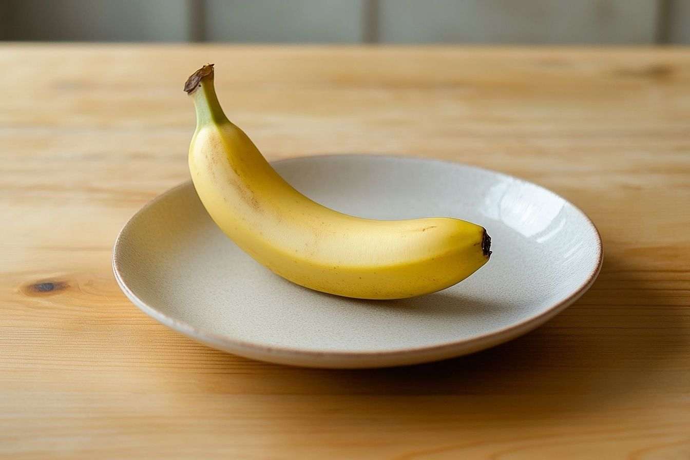 Banane solitaire sur assiette en porcelaine