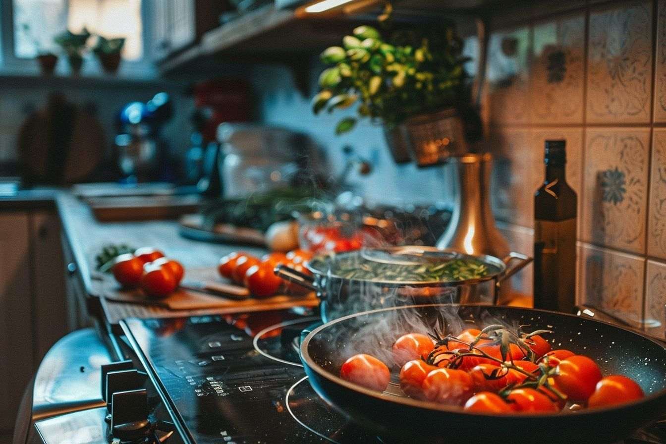 Cuisine moderne avec plaque céramique brillante