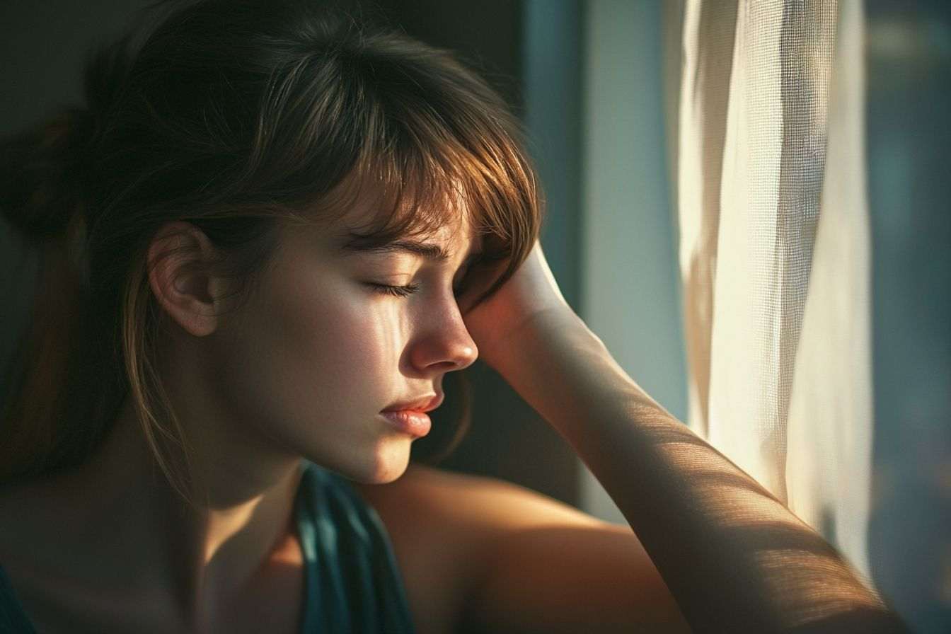 Femme regardant par la fenêtre