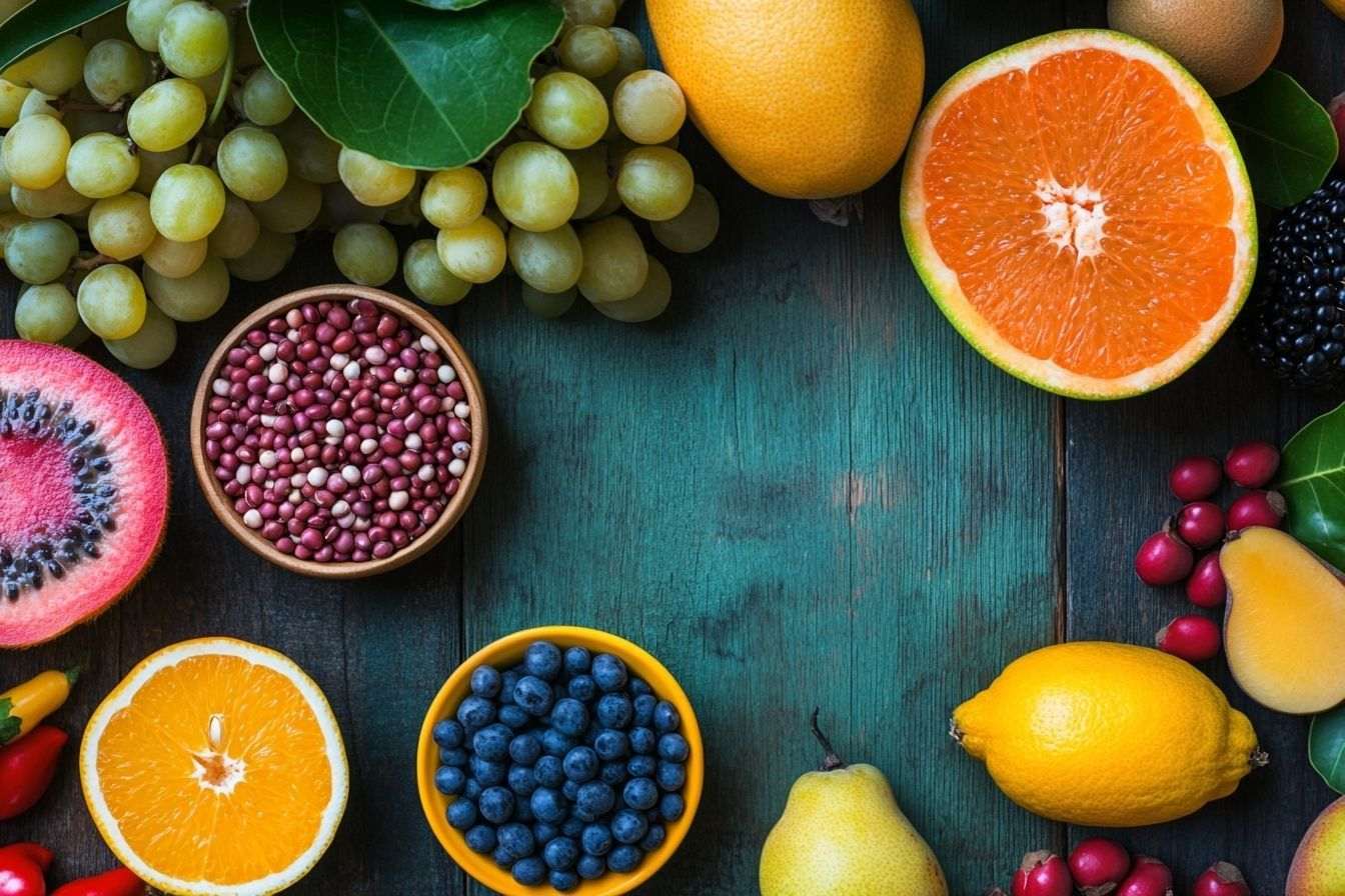 Arrangement coloré de fruits frais et de légumes