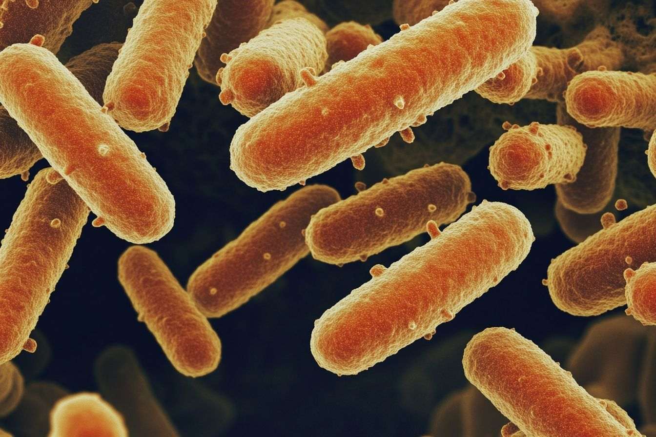 Gros plan des bactéries e. coli au microscope