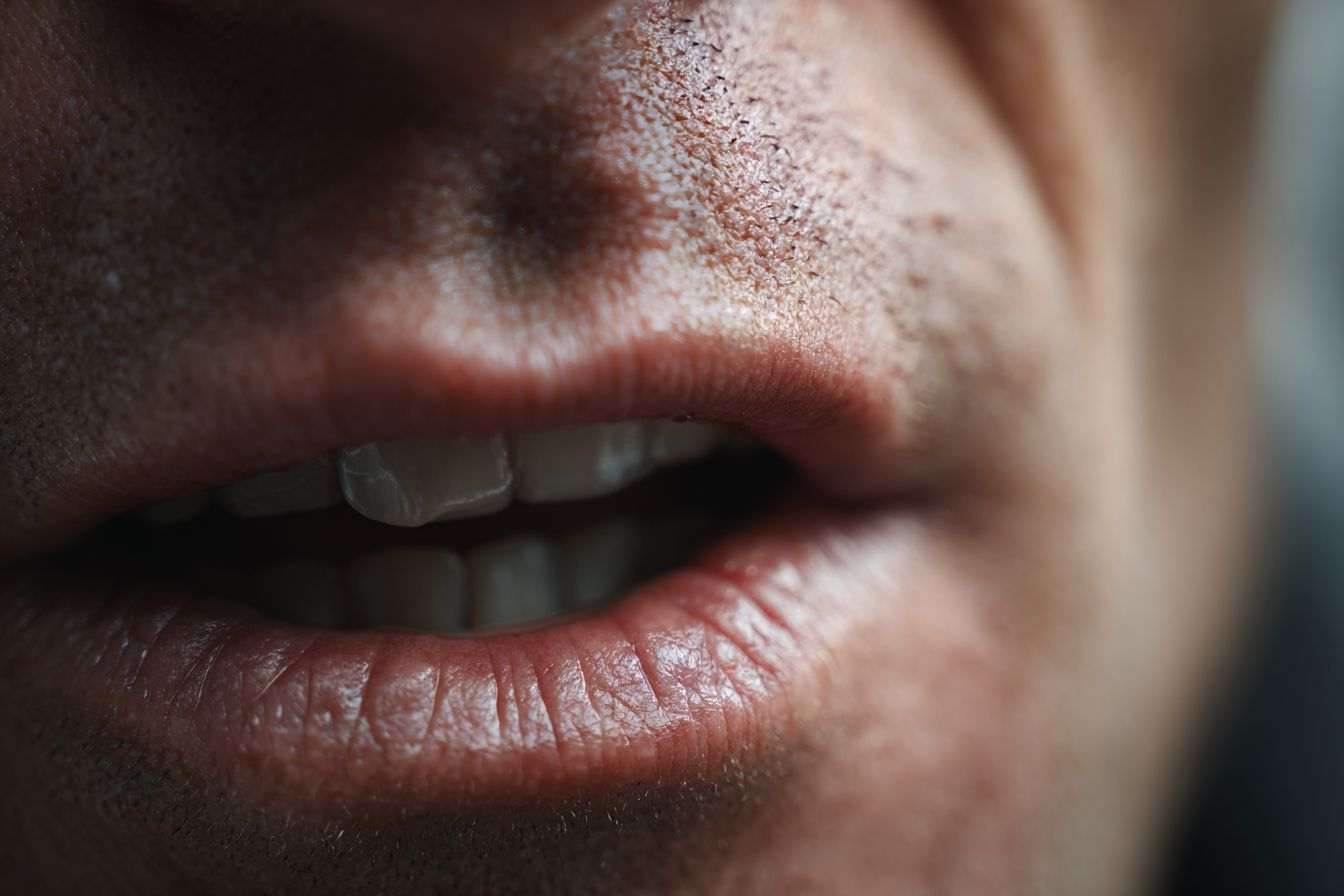 Gros plan détaillé de la bouche d un homme en train de parler