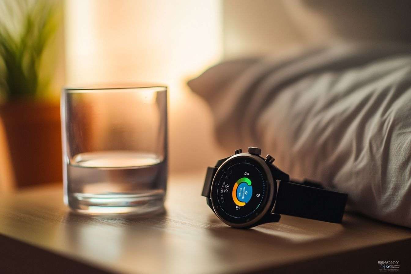 Montre connectée avec suivi du sommeil sur table de chevet