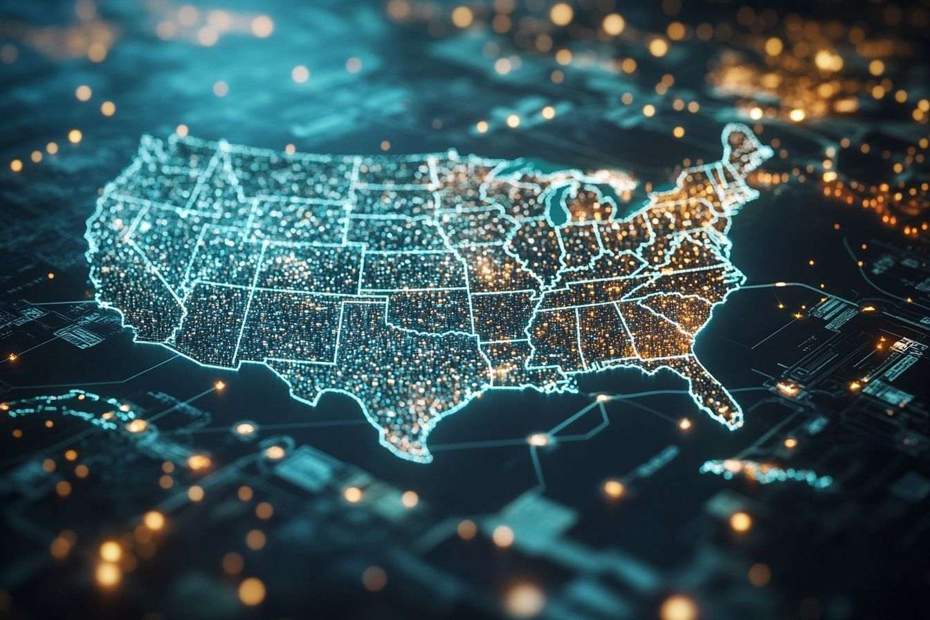 Carte numérique des pôles technologiques aux États unis