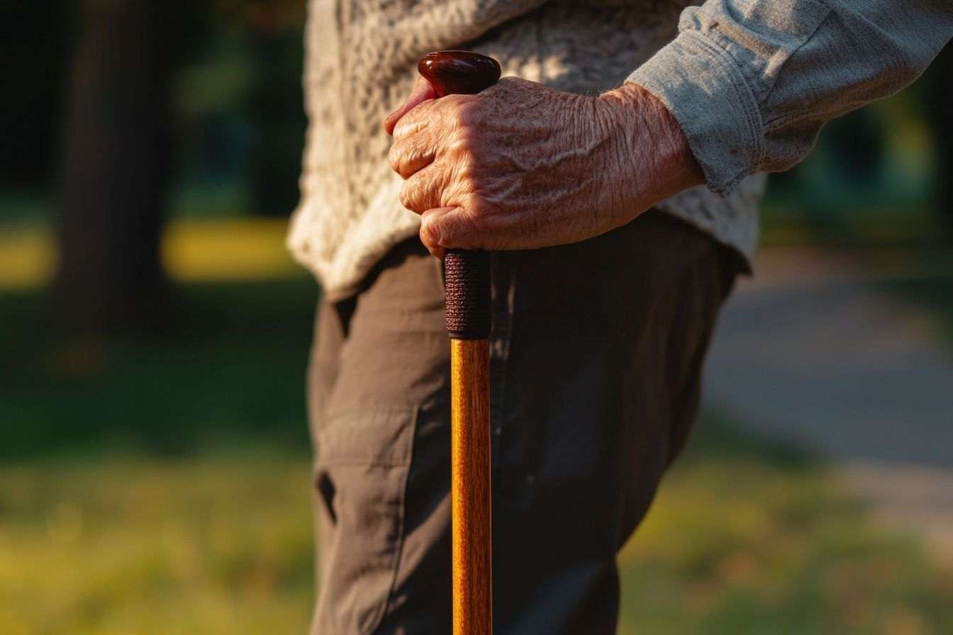 Gros plan sur des mains tenant des bâtons de marche