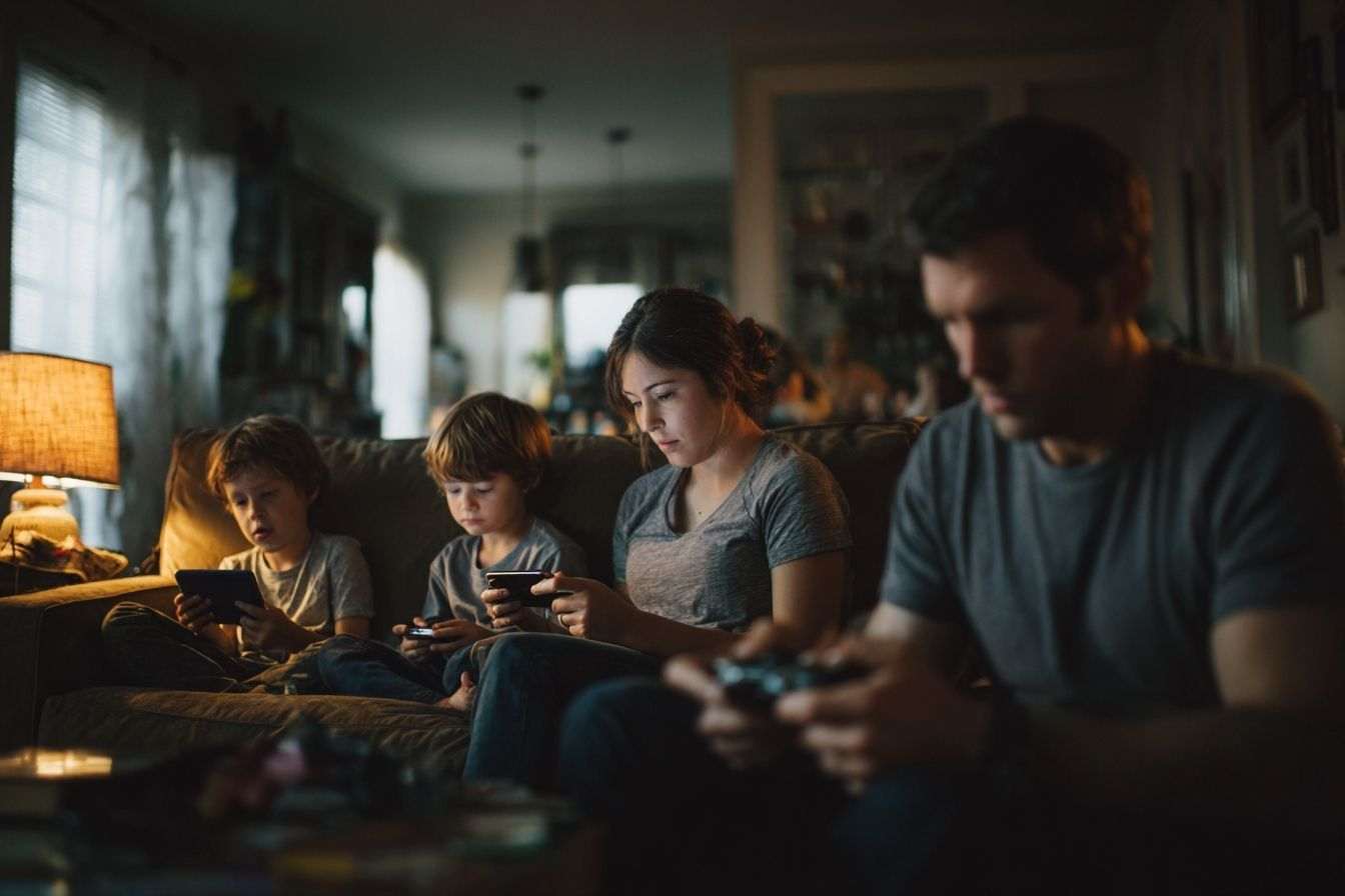 Parents surveillant enfants utilisant appareils