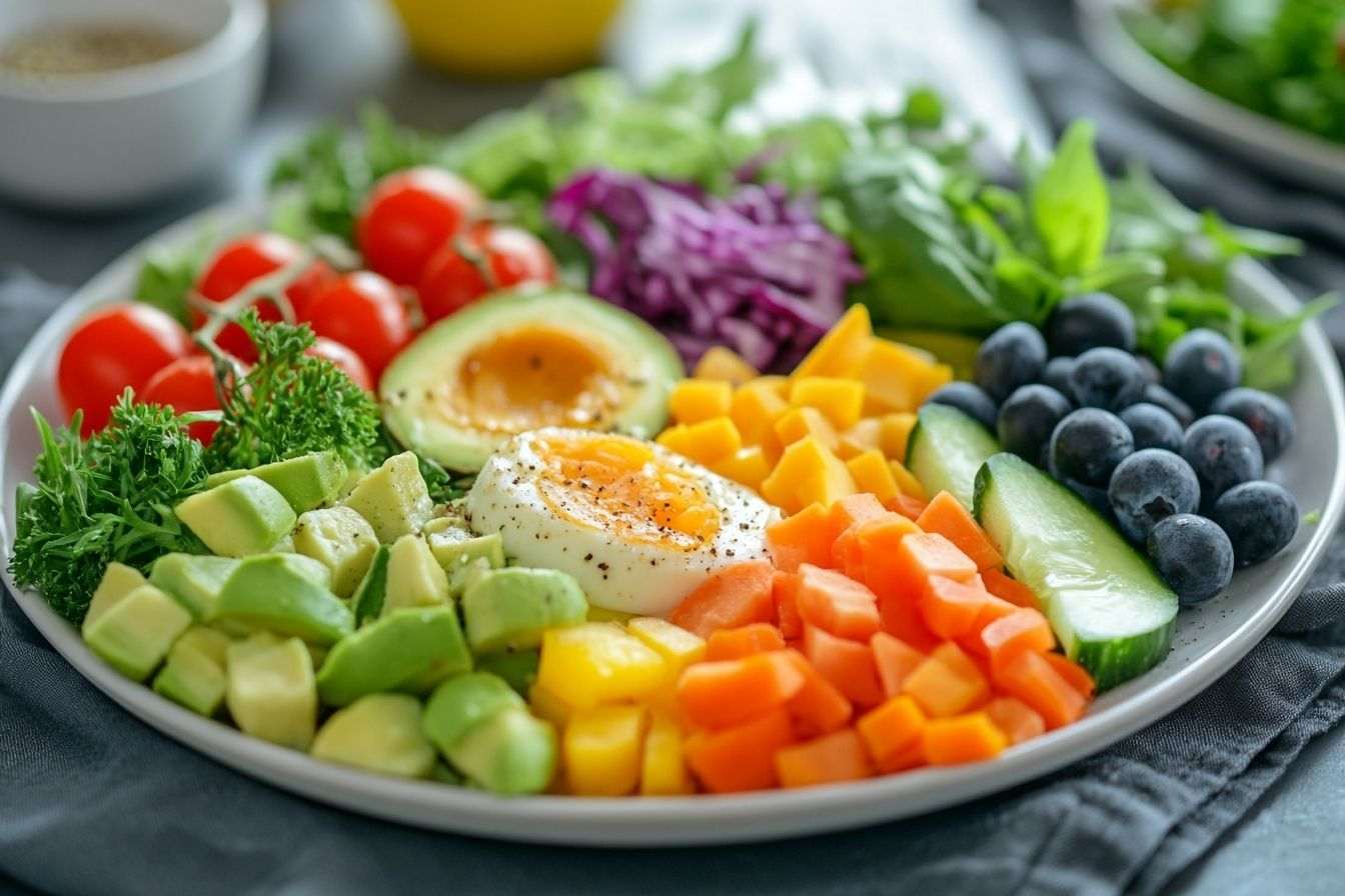 Assiette colorée de mets sains