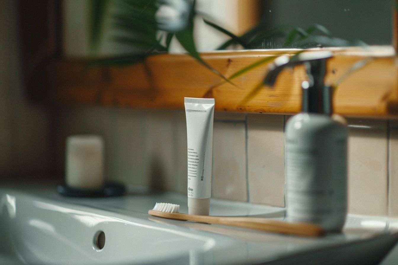 Brosse à dents en gros plan sur un lavabo