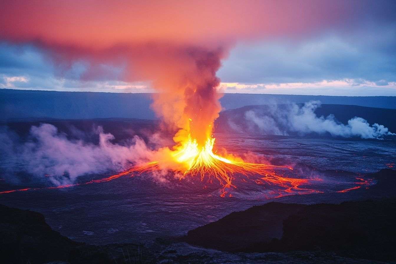 Vue panoramique de l éruption du volcan kilauea