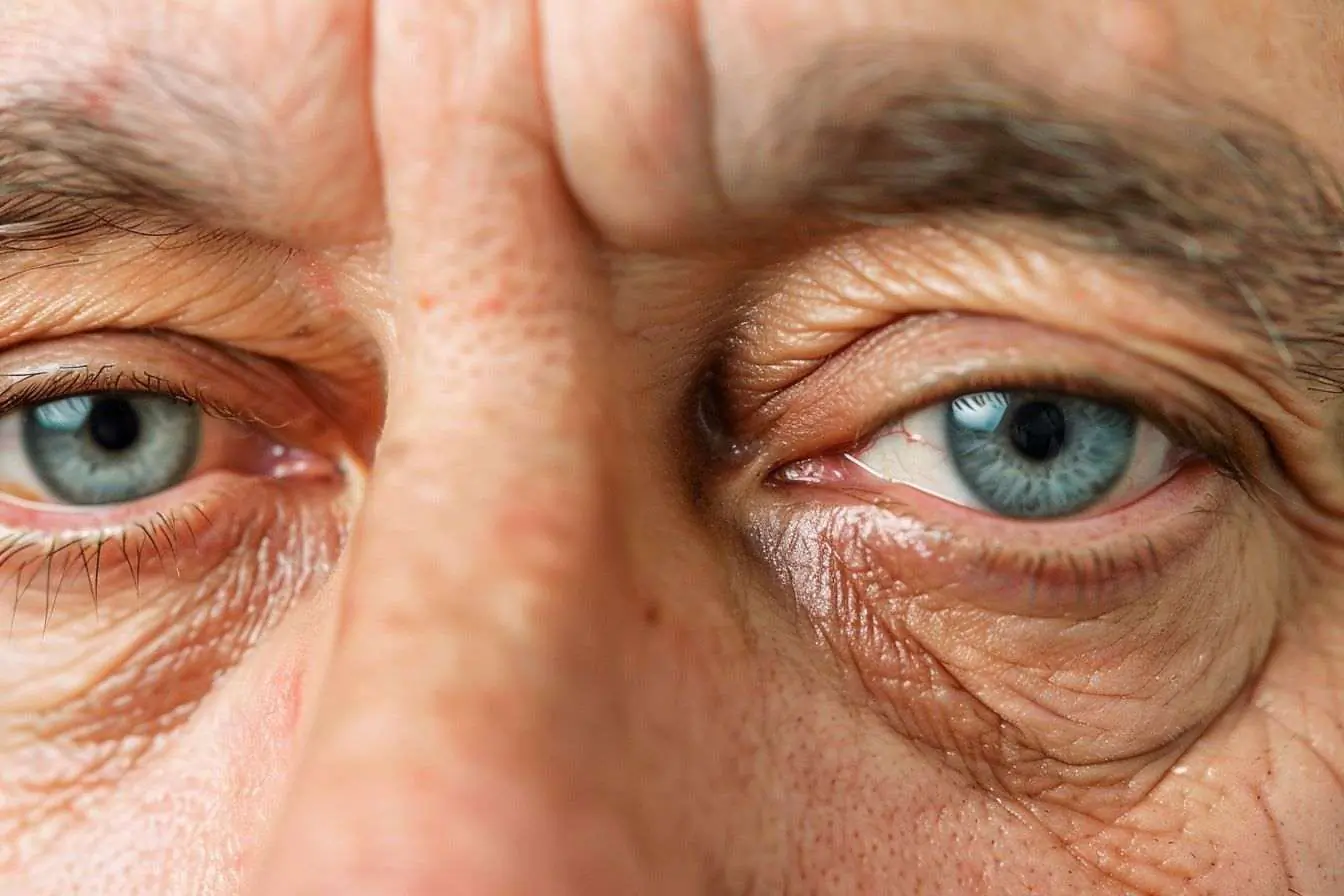 Grossissement des yeux fatigués avec cernes légers
