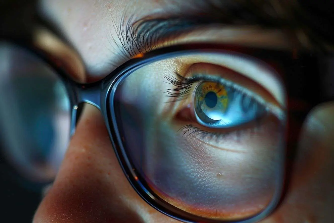 Gros plan d une personne plissant les yeux devant un écran