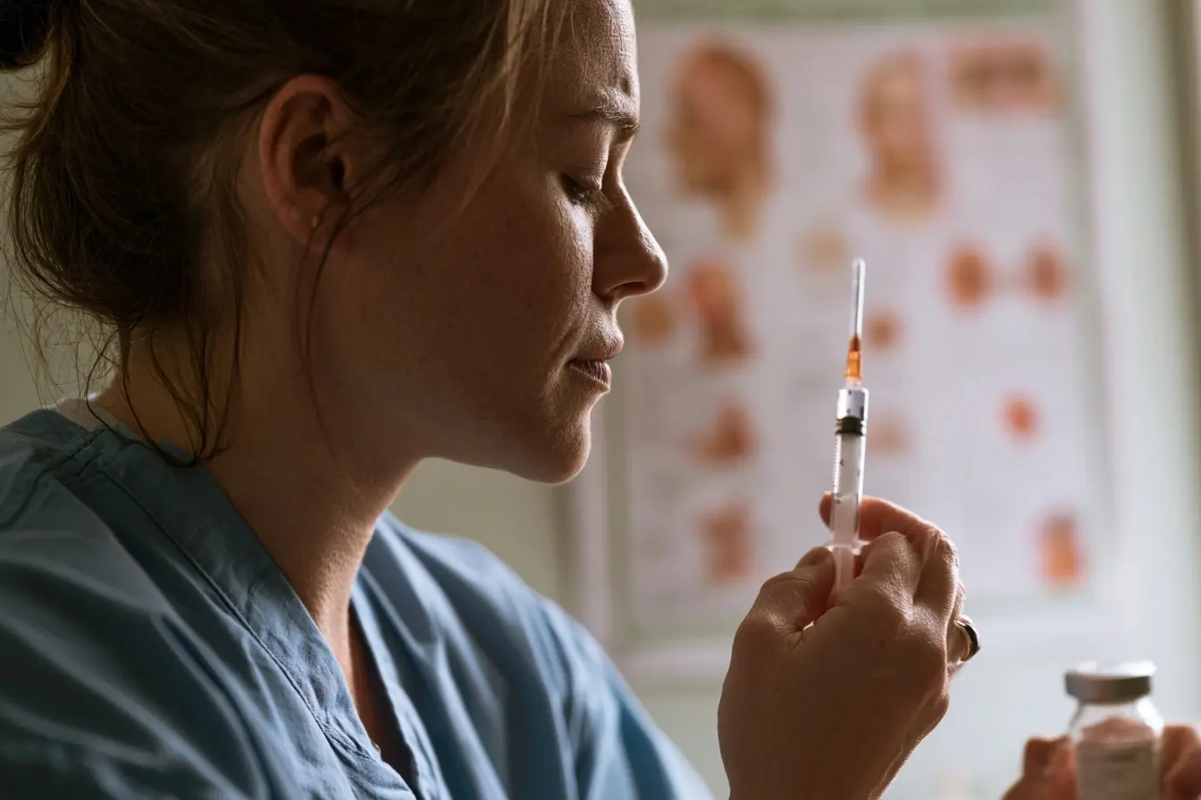 Soignante préparant un vaccin en consultation