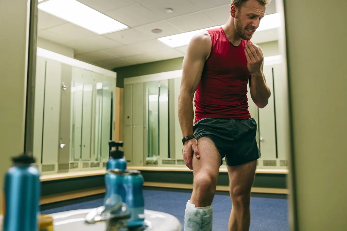 Coureur avec mollet glacé et gencive irritée