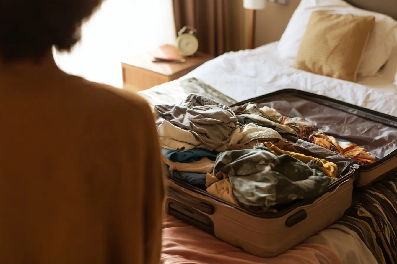 Valise ouverte au retour des congés
