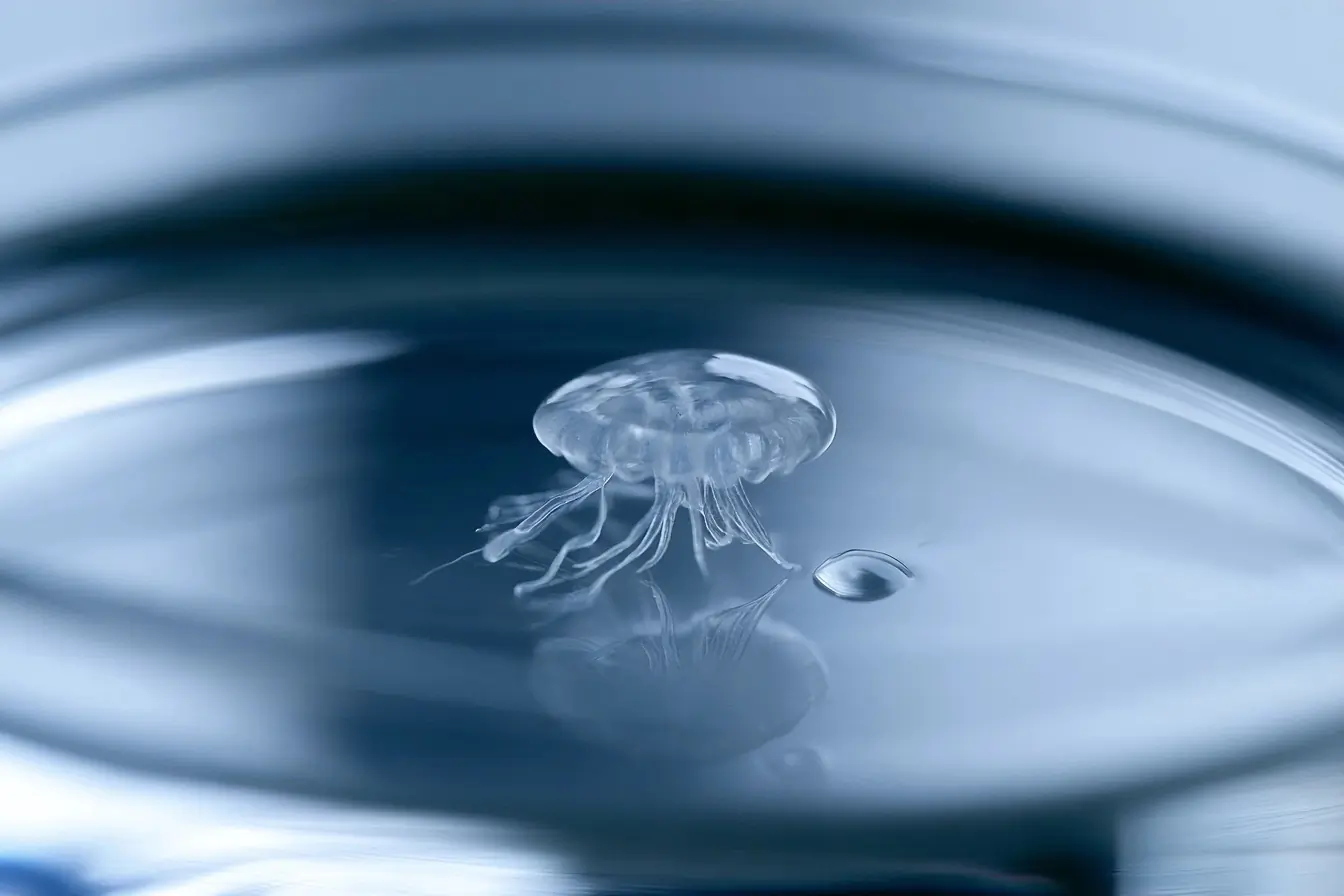 Minuscule méduse translucide en gros plan